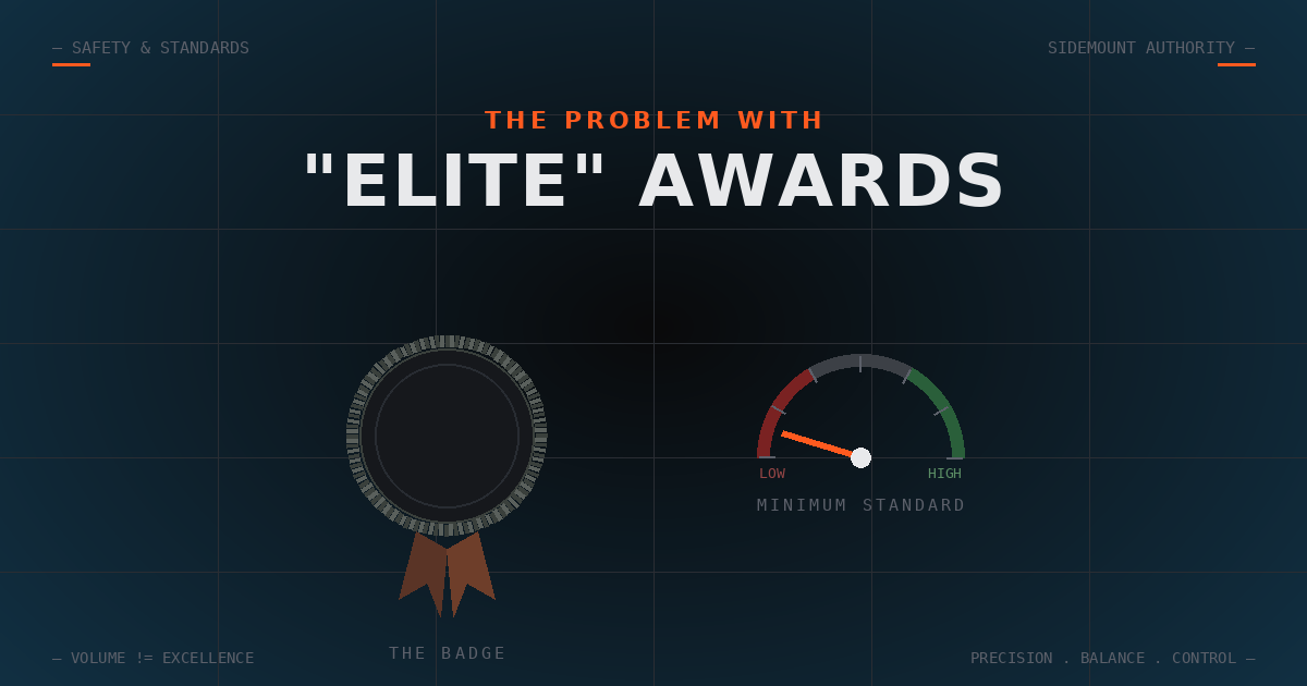Infographic showing dive agency elite instructor award criteria measured against actual minimum safety standards